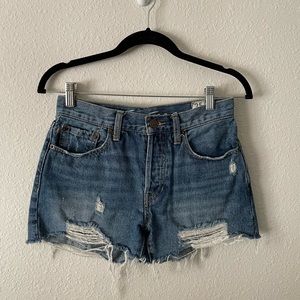 Free People: Mid/High rise distressed jean shorts
